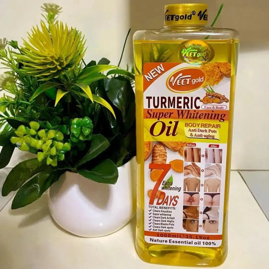 3 Pack VEET gold Turmeric Body Oil 1000ml + 250ml + Body Scrub Super Whitening Skin Repair Anti-Aging Removes Wrinkles Dark Spots & Smooths Clears Knuckles Super Whitening