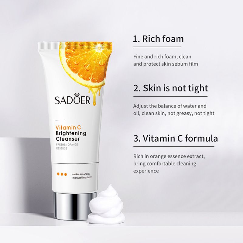 SADOER 4PCS Skin Care Set Vitamin C Hydrating Whitening Face Cleanser + Vitamin C Face Serum + Brightening Spray + Hydrating Hand Cream