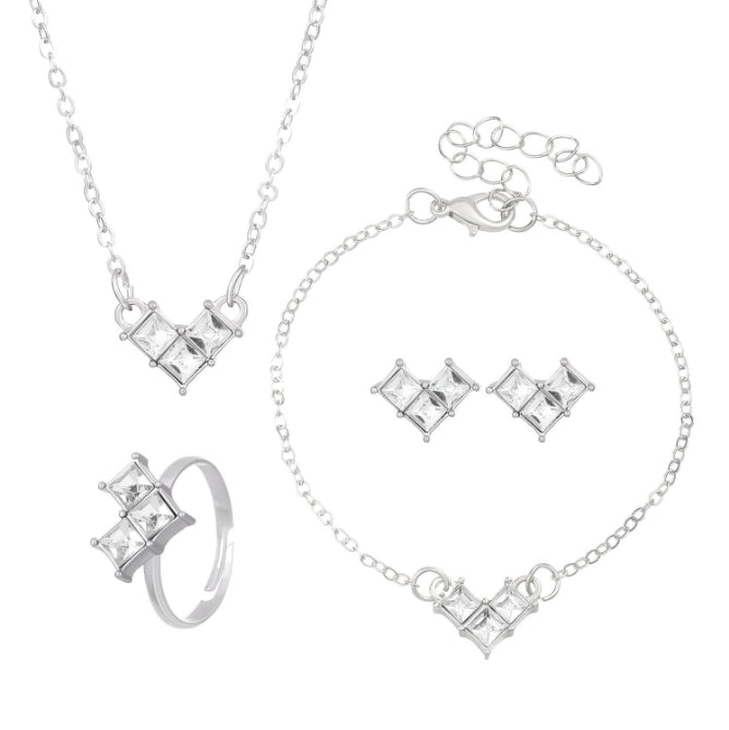 New high-end block diamond necklace earrings bracelet ring set jewelry women's accessories