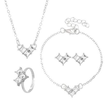 New high-end block diamond necklace earrings bracelet ring set jewelry women's accessories