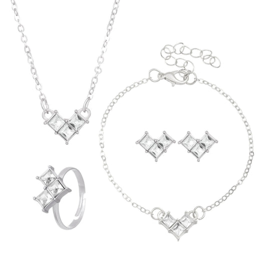 New high-end block diamond necklace earrings bracelet ring set jewelry women's accessories