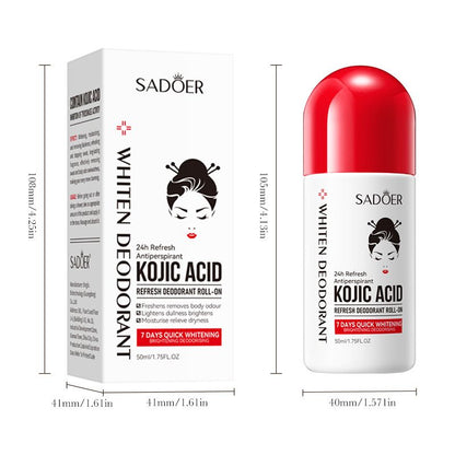SADOER Kojic Acid Whitening and Anti-Perspirant Roll-On – Fragrance and Sweat-Reducing Portable Roll-On
