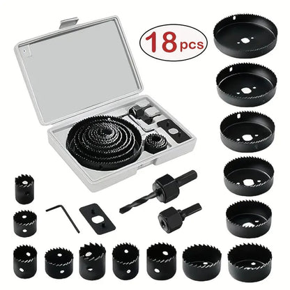 New Arrivals18pcs Hole Saw Set Hole Saw Kit With General Purpose 3/4" To 5"(19-127mm) Saw Blades Mandrels Drill Bits Installation Plate Hex Key With Storage Case Idear For Wood Plywood PVC Board