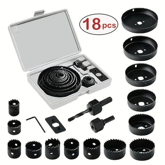 New Arrivals18pcs Hole Saw Set Hole Saw Kit With General Purpose 3/4" To 5"(19-127mm) Saw Blades Mandrels Drill Bits Installation Plate Hex Key With Storage Case Idear For Wood Plywood PVC Board