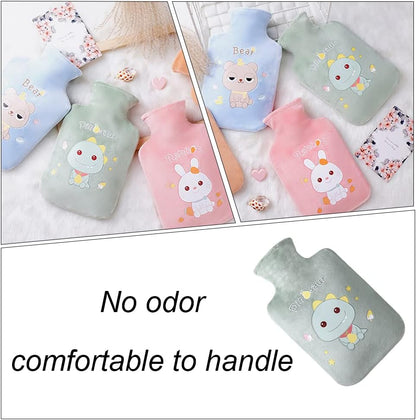 Cute Hot Water Bottles, 1L (34oz) Durable Large Hot Water Bag with Cartoon Plush Cover for Hot and Cold Compress Hand Feet Warmer Thickened Hand Warmer for Neck and Shoulder