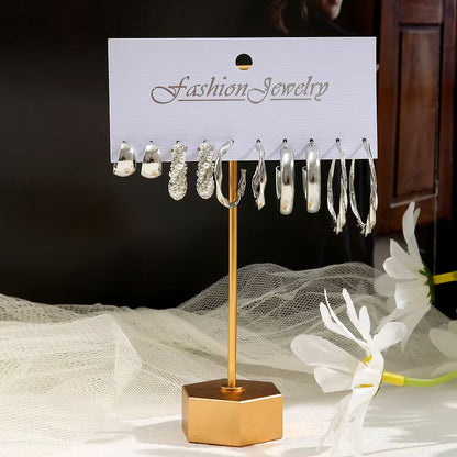 5 sets Vintage Pearl earrings Metallic Gold earrings Geometric Fashion jewelry personality Trendy light luxury High metallic gold and silver oval earrings for women