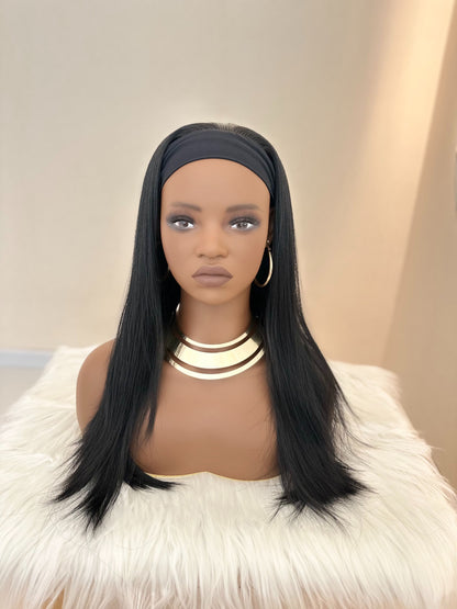 Synthetic Long Straight Synthetic Wigs with headband - 24 Inch Black | Natural Look Soft and shiny (African Women, Quick Install, Birthday Gift,Lightweight)
