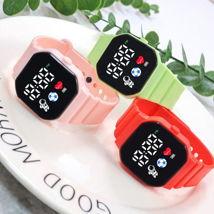 Digital Watches Men and Women Sports Watches LED Digital Clock Astronaut Silicone Strap Fashion Square Men and Women Electronic Clock Student Watches Birthday Gift