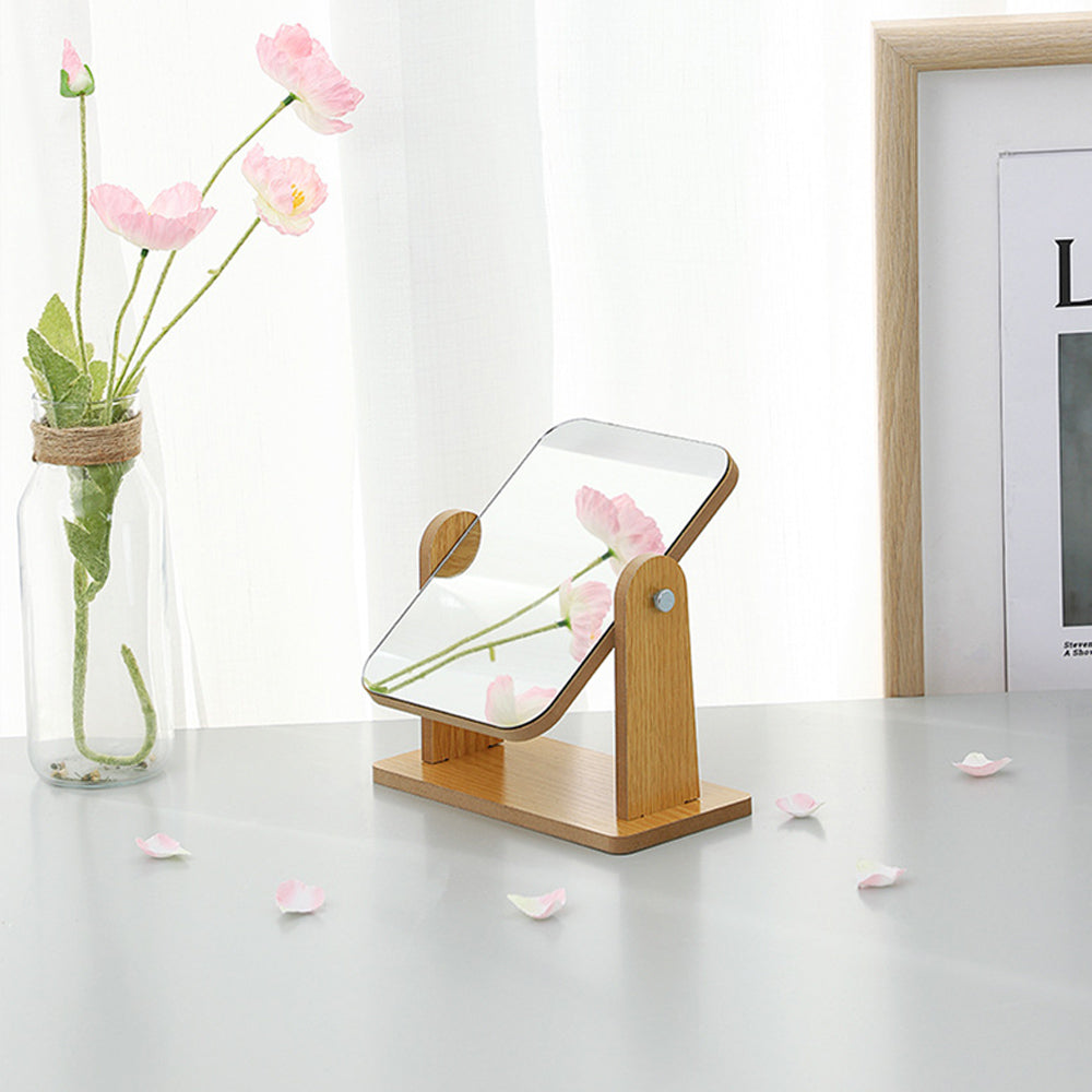 Simple wooden makeup mirror rotating desktop makeup mirror folding vanity mirror portable Large makeup Cosmetic mirror Cosmetic mirror