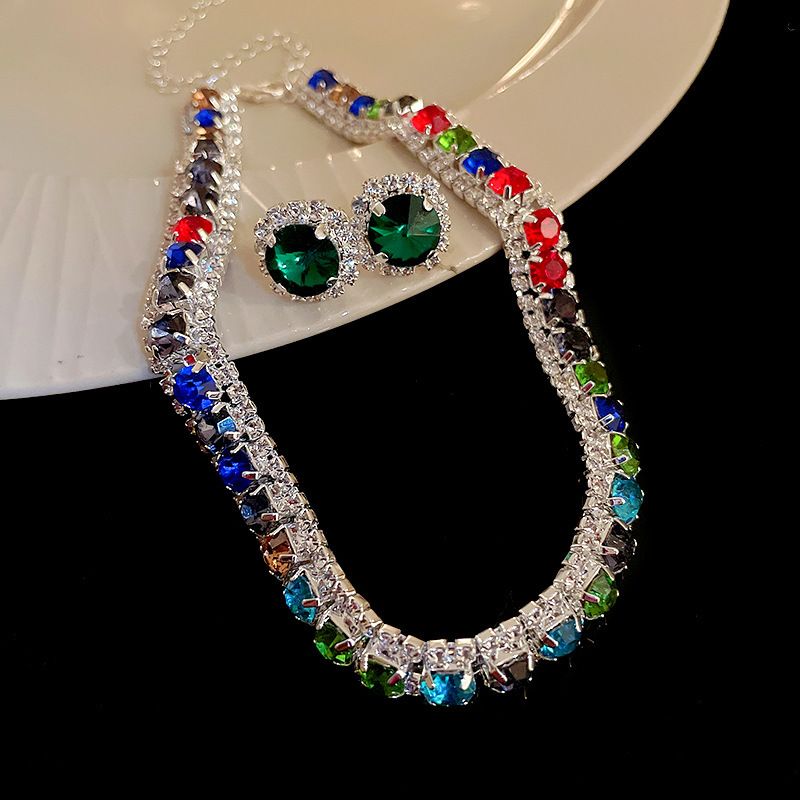 Necklace, gemstone, women's earring set, collarbone chain, high-end accessory Necklace and earring set