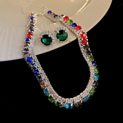 Necklace, gemstone, women's earring set, collarbone chain, high-end accessory Necklace and earring set