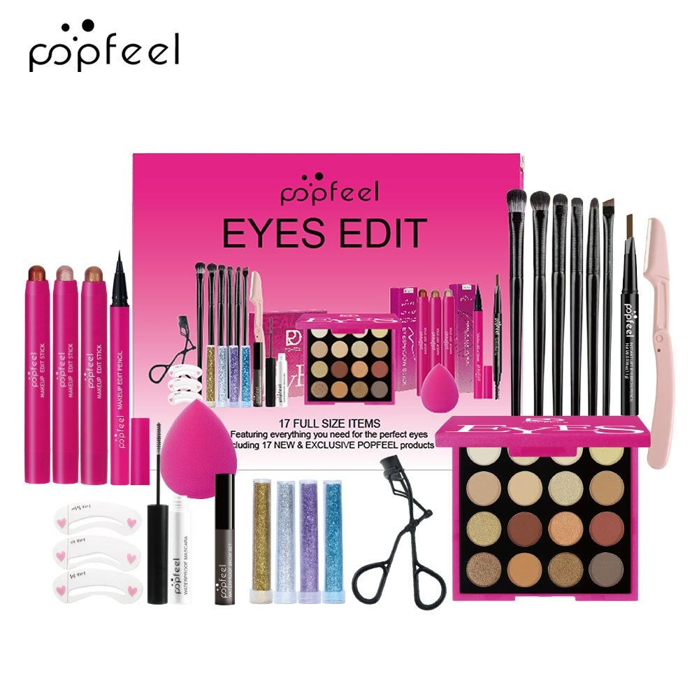 22Pc Eyeshadow Set + Eyelash Kit+ Makeup Brush + Eyebrow Shaper Combo Set Convenient Complete Makeup Set