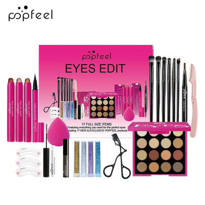 22Pc Eyeshadow Set + Eyelash Kit+ Makeup Brush + Eyebrow Shaper Combo Set Convenient Complete Makeup Set