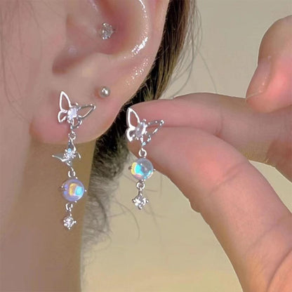Super fairy Astral bow zircon earrings asymmetrical pendant earrings advanced touch temperament earrings female