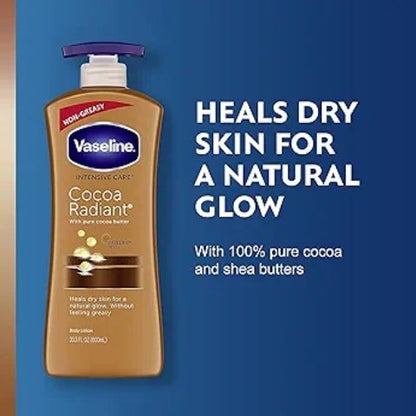 Vaseline Intensive Care Cocoa Radiant Body Lotion Heals Dry Skin Lotion Made with Ultra-Hydrating Lipids and Pure Cocoa Butter for a Long-Lasting, Radiant Glow