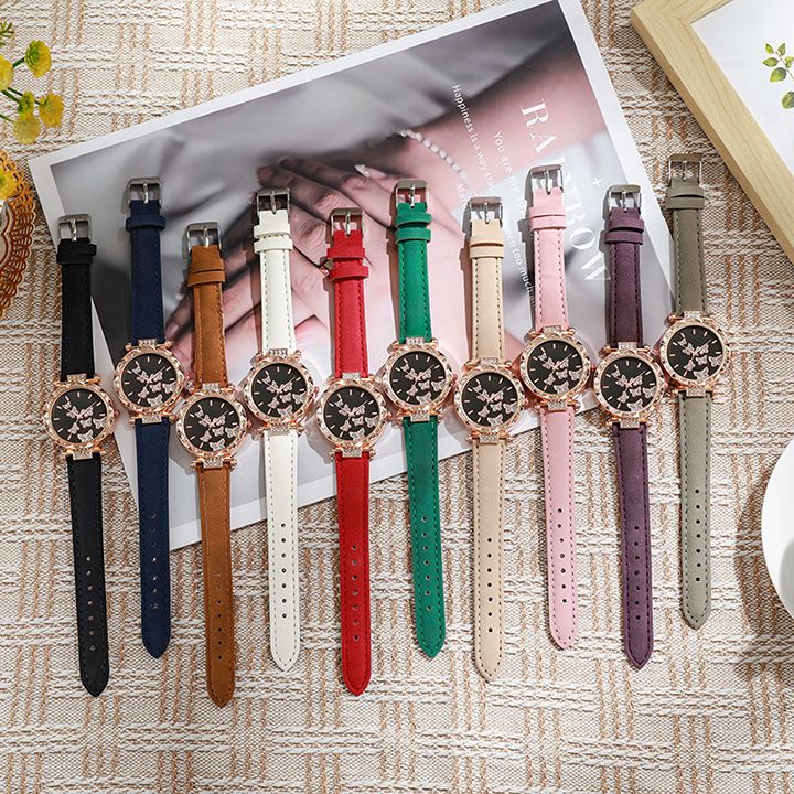 Butterfly Watches Luxury Brand Leather Quartz Women's Watch Ladies Fashion Watch Women Wristwatch Clock For Valentines Gift Favorite Women Giftes