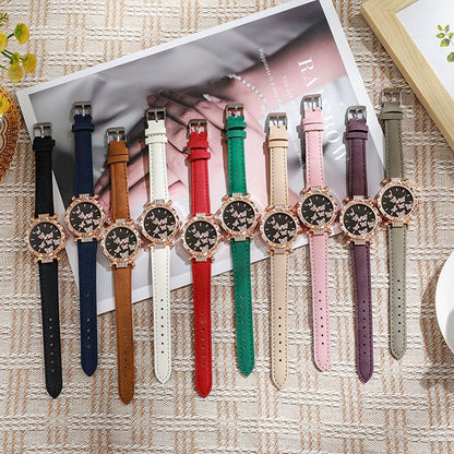 Butterfly Watches Luxury Brand Leather Quartz Women's Watch Ladies Fashion Watch Women Wristwatch Clock For Valentines Gift Favorite Women Giftes