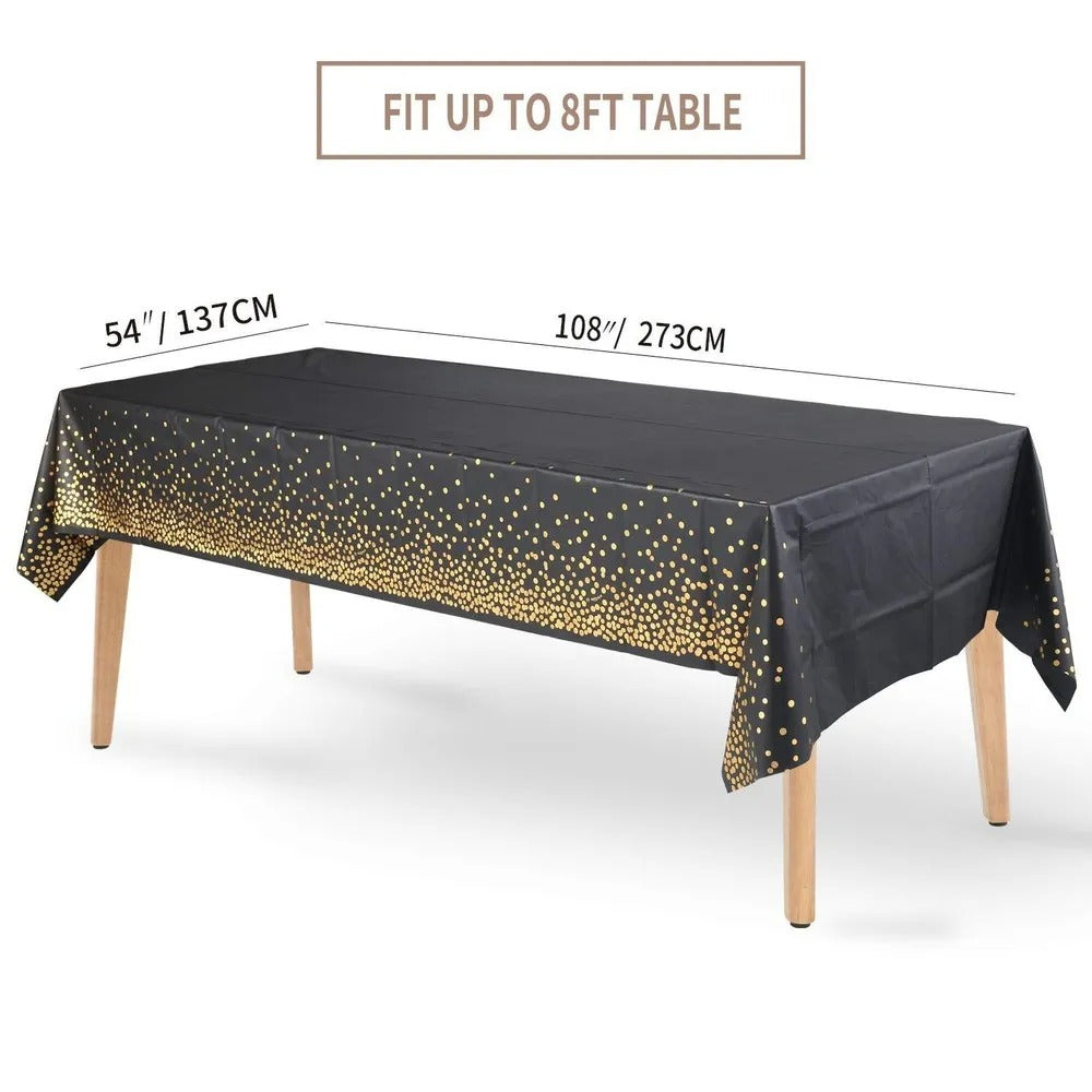 54" x 108"/137cm x 274cm PEVA Tablecloths for Rectangle Tables Disposable Table Cloths Covers Gold Dot Confetti Parties Wedding Bridal Shower