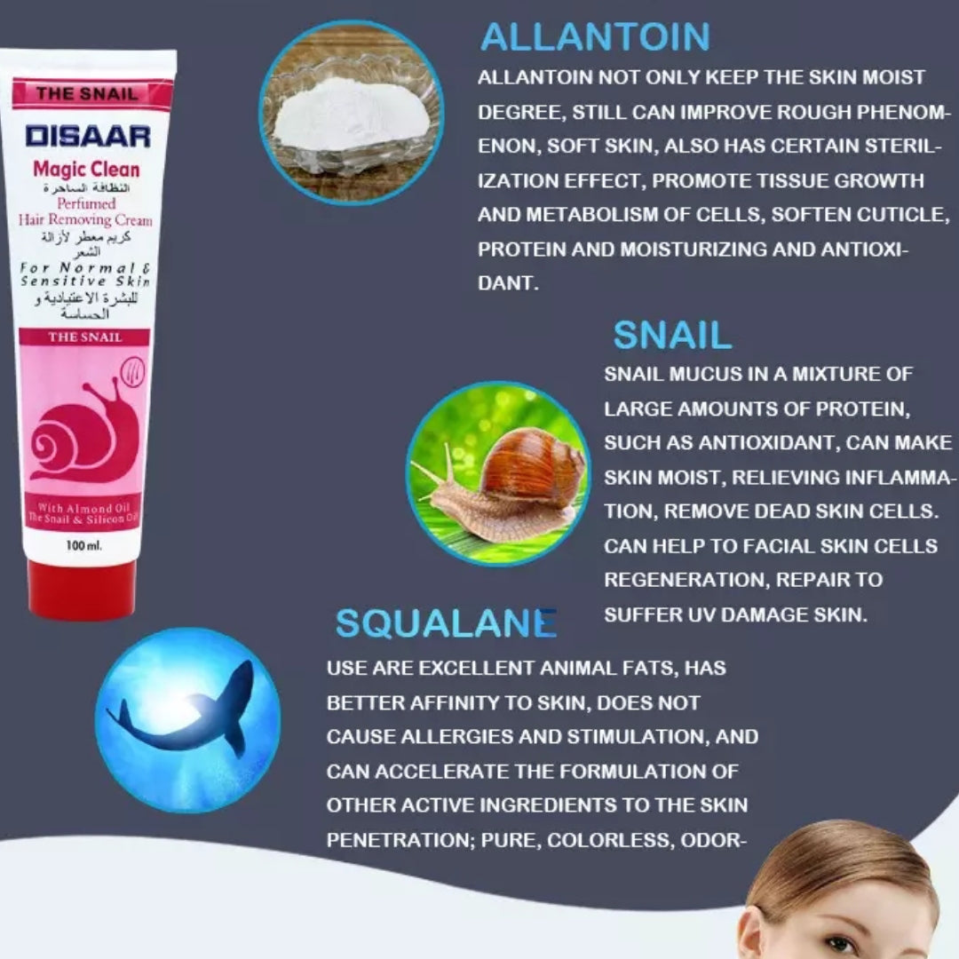 Disaar Natural Magic Clean Depilatory Snail Almond Oil Hair Removal Cream