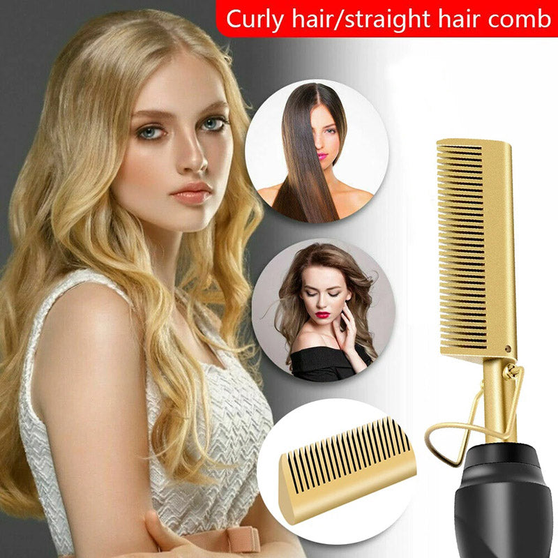 2 in 1 Hot Comb Straightener Electric Hot Heating Comb Wet Dry Hair Iron Hair Straightener Brush Hair Curler Hair Styling Tools Wigs Straightening Brush
