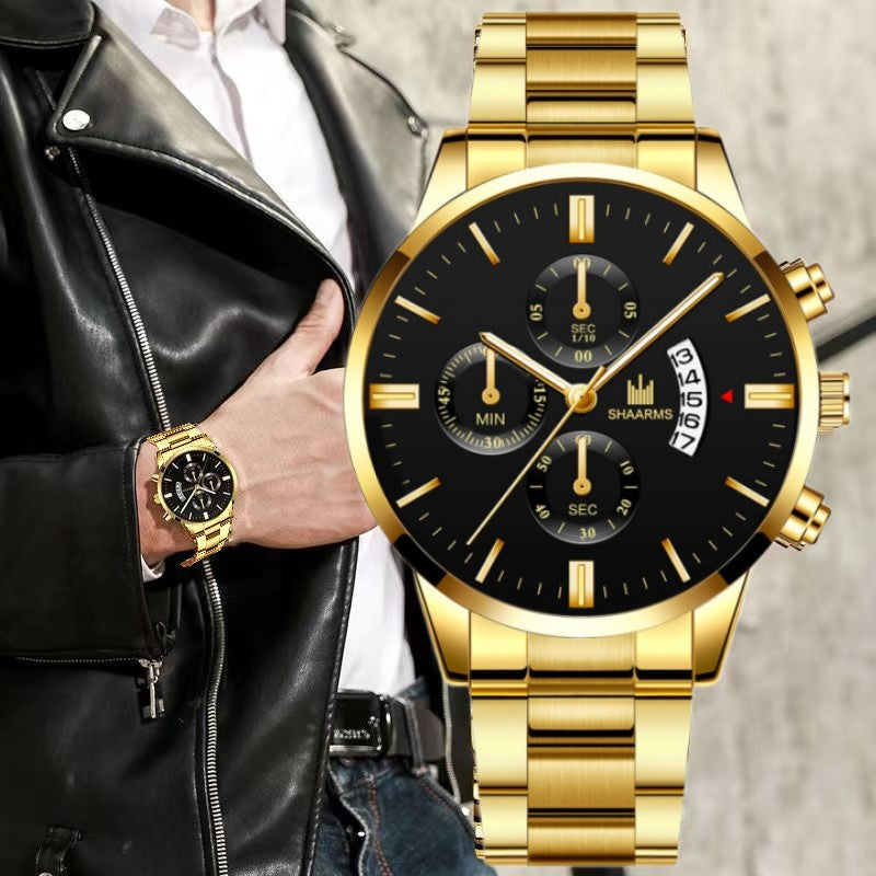 Three Eye Men's Steel Band Watches Business Leisure Calendar Quartz Male Watchs Watche For Fashion Men