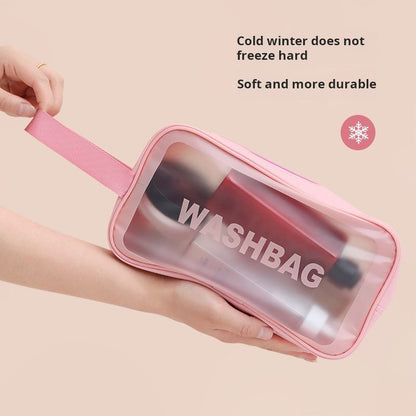 Transparent handheld makeup bag, women's large capacity toiletry bag, high-end and portable cosmetics storage bag, waterproof storage bag