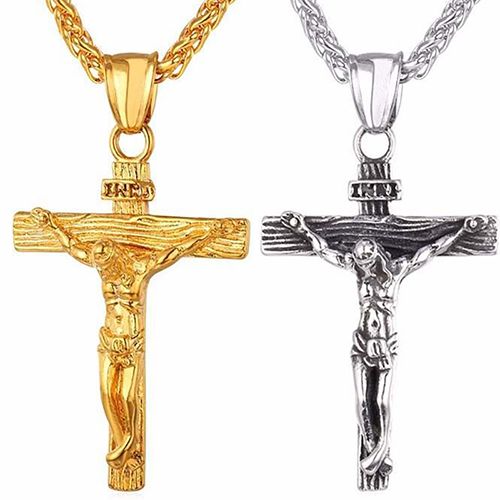 Jesus Cross Religious Element Personality Sweater Chain Titanium Steel Men's Pendant Necklace Retro Style Pendant Men and Women Same Style