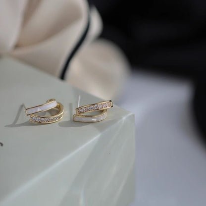 Premium Sense Of Double Layer Earrings New Fashion Female Earrings Simple Temperament Diamond Earrings Elegant Beautiful Silver Pin Earrings