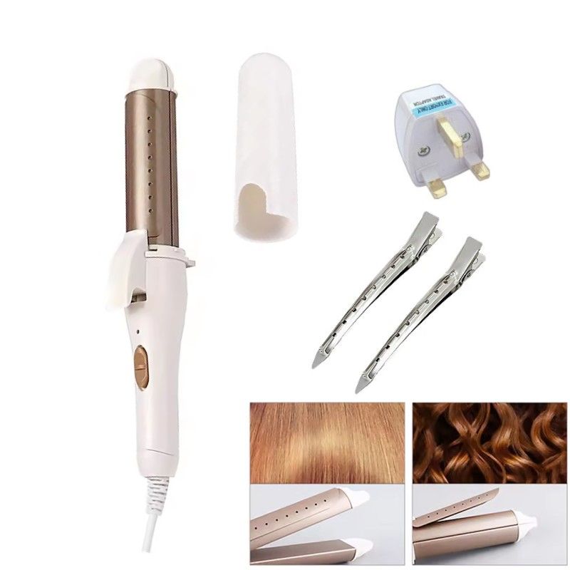 2 In 1 Curling Iron Hair Straightener+Metal Hair Clips+UK Standard Plug