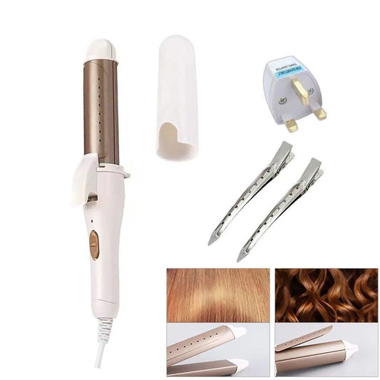 2 In 1 Curling Iron Hair Straightener+Metal Hair Clips+UK Standard Plug