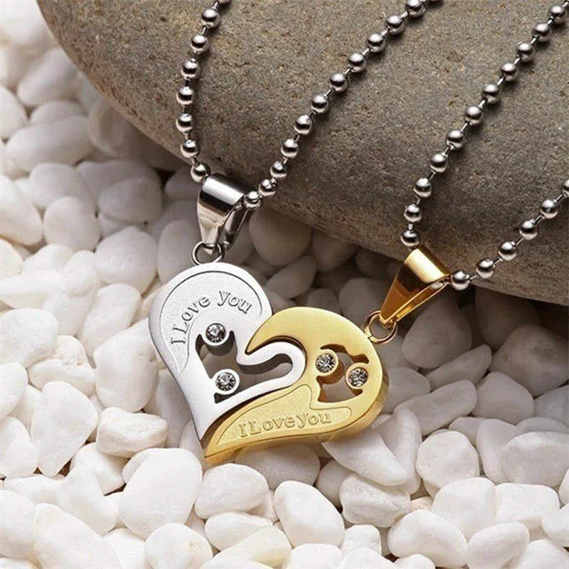 2Pcs/Set Couple Heart Shape I Love You Pendant Necklace Lovers Couples Jewelry Valentine's Gift，Fashion Couple Necklace Jewelry Unisex Lovers Couples Necklaces & Pendants