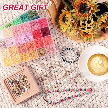 6000 Pcs Clay Beads for Bracelet Making Kit, 24 Colors Flat Round for Jewelry Bracelet Necklace Earring Making for Girls 8-12, Gift