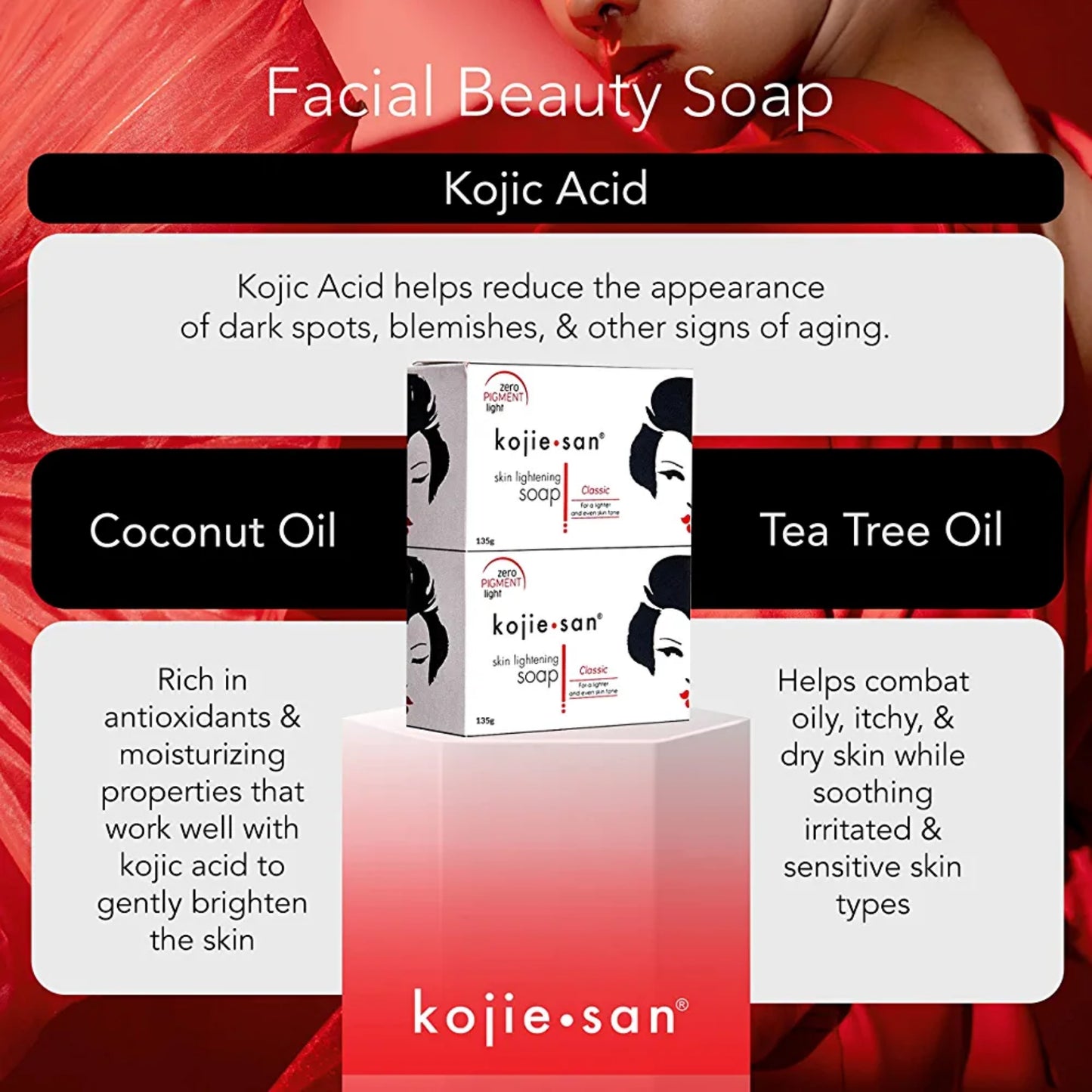 3 PIECES Kojie San Skin Lightening Soap - Original Classic Kojic Acid Soap for Dark Spots, Hyperpigmentation, Whitening & Scars - Beauty Bar with Coconut & Tea Tree Oil for Fair skin
