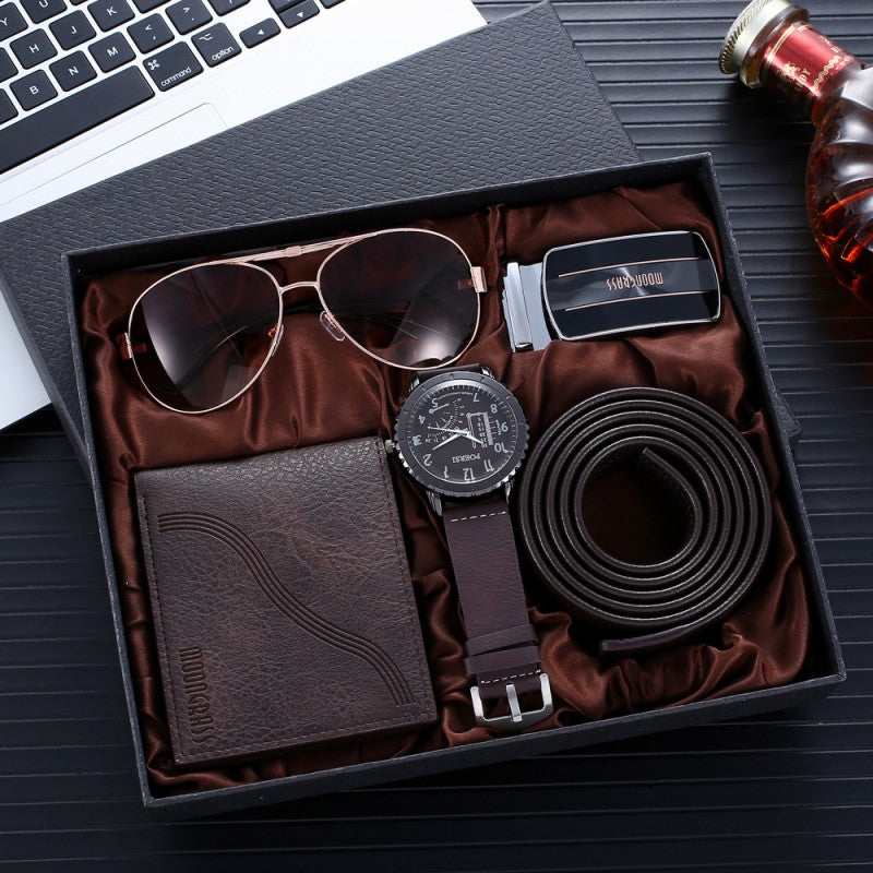 4Pcs Luxury Men Gift Set Business Luxury Gift Box Watch Wallet Belt Glasses For Men Gift