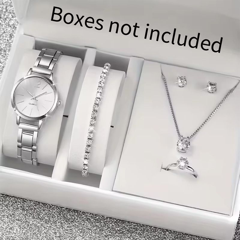 6PCS/Set Fashion Women's Quartz Watch Stainless Steel Band Wrist Watches Diamond Jewelry Set
