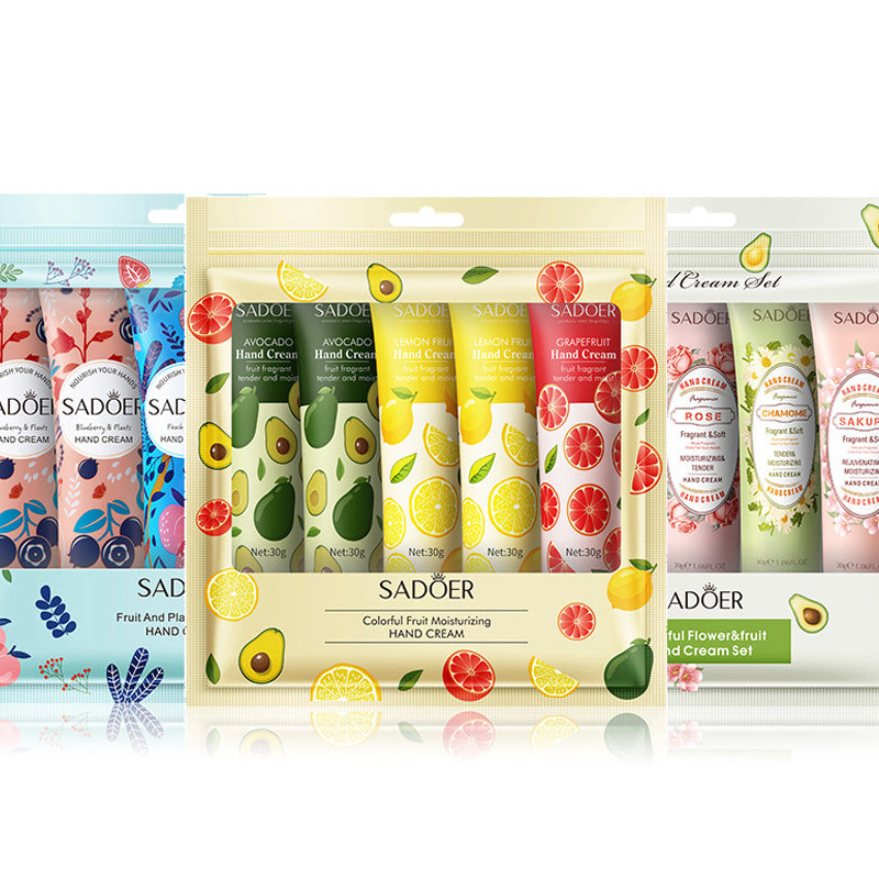 SADOER Hand Cream 5 PCS/Set Fruit Moisturizing Hand Cream Nourish Hand Care Hand Lotion Moisturize Stratum Corneum Hands Hydration Moisturizing Skin Care Creams for Dry Cracked Hands