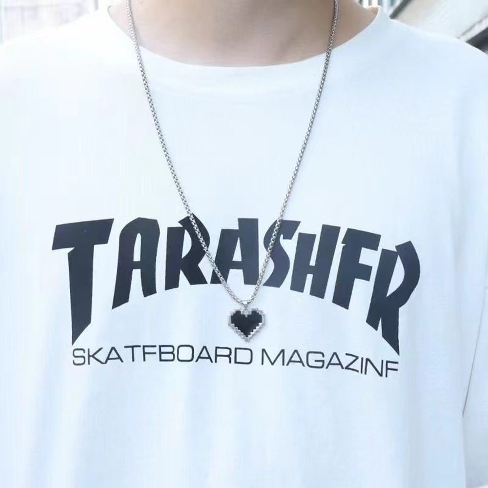 Simple Personality Hip Hop Mosaic Love Pendant Necklace Men And Women Ins European And American Versatile Titanium Steel Sweater Chain Accessories