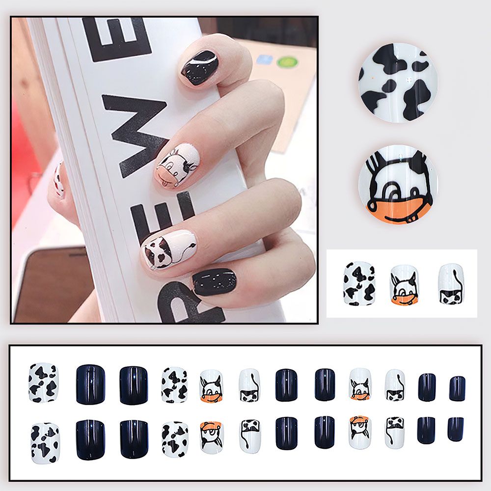 Nail cute cow cartoon fake finger can be re-used nail shine nail paste 24 nail patch Nail patch Wear nail removable nail sticker