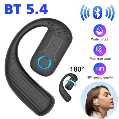 Wireless Bluetooth 5.4 Earphones 180° Rotation Ear Hook Hifi Stereo With Mic HD Call Open Single Ear Headset Sports Earphones For Phones