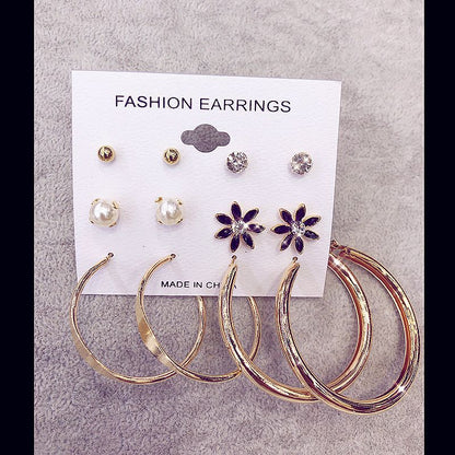 6 pairs of exaggerated earrings fashionable and versatile C-shaped large earrings earring combination set personalized earringsGold