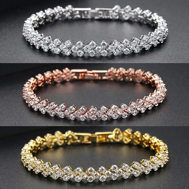 Luxury Roman Crystal Bracelets For Women Fashion Heart Chain Bracelets Rhinestone Bangle Bridal Jewelry Accessories