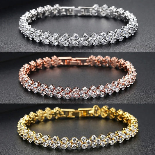 Luxury Roman Crystal Bracelets For Women Fashion Heart Chain Bracelets Rhinestone Bangle Bridal Jewelry Accessories