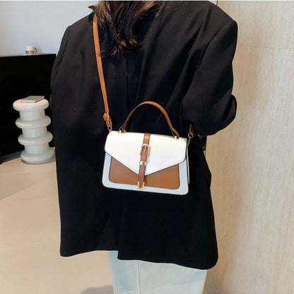 Mateamoda Elegant Two-Tone Structured Handbag with Buckle Detail Crossbody Bag