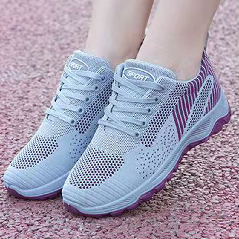 Women's lace-up sports sneakers ladies comfortable athletic casual running shoes girls soft soled cloth shoes students flats shoes sports shoes Ladies' breathable casual grey shoes