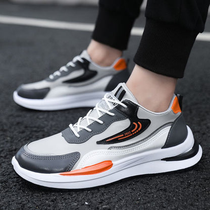 Size 41-45 Men's PU artificial leather fashion sneakers outdoor sports shoes students running shoes Boys walking shoes athletic driving shoes grey +orange