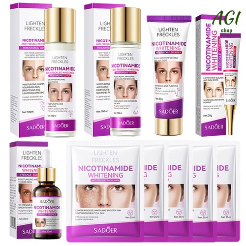 Face Skin Care Set Nicotinamide Whitening Freckles Cream + Facial Cleanser + Moisturizing lotion + Face Essence + Face Toner + Masks 5 Pcs Remove Melasma Dark Spot Acne Marks Brightening Skin Tone