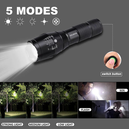 LED Emergency Handheld Flashlight with Adjustable Focus, Water Resistant, 5 Modes, Best Tactical Flashlight for Emergency, Camping and Fishing