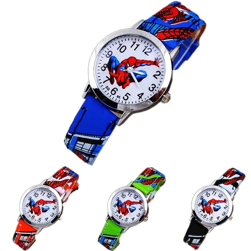 Children's Cartoon Watch Spiderman Leather Strap Quartz Watch Best Child Wristwatch Waterproof Men Watches Boy Gift