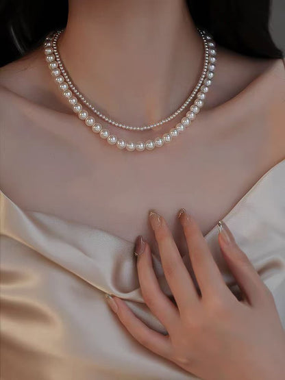 New French temperament geometric pearl double-layer necklace fashionable simple high-end clavicle chain fashionable versatile necklace