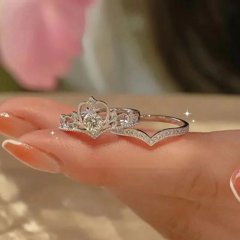 2-piece ring set Open Ring Crown Ring I am the Queen's Ring Unique personality Women's Rings Can be worn on any finger